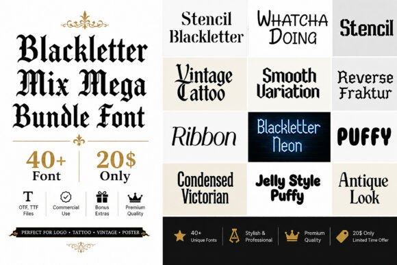 Blackletter Mix Mega Bundle: The Ultimate Font Collection for Crafters and Sellers